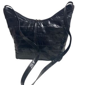 SUNCO EEL Skin Black Handbag Crossbody Large 9.5X4X11‎